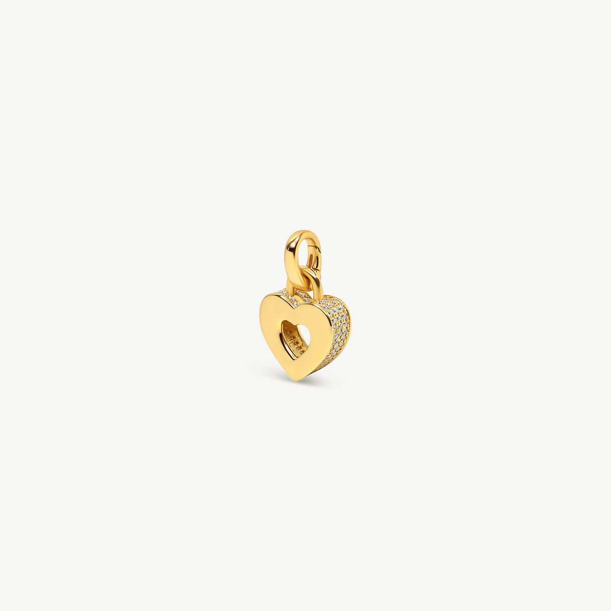 Gold vermeil Akoma heart charm featuring an open-heart design with brilliant high-grade zircon stones pavé-set along the outer edges.